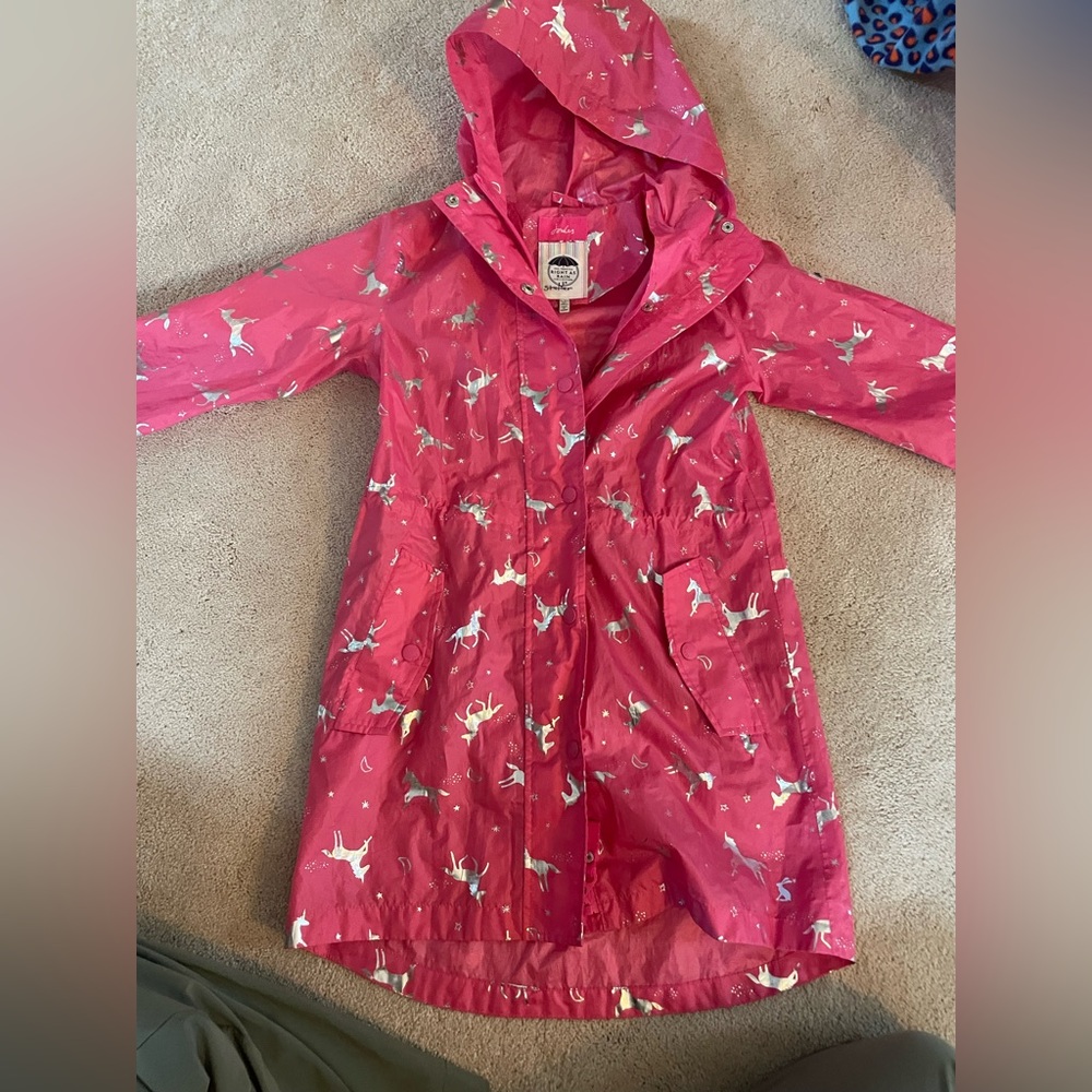 Girls pink unicorn Joules raincoat in like new condition